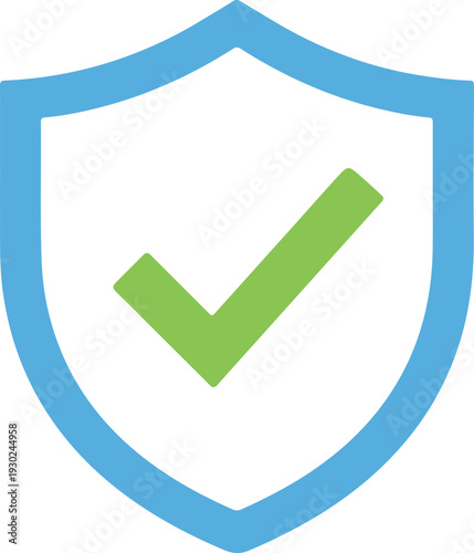 Green checkmark inside a blue shield outline on a white background