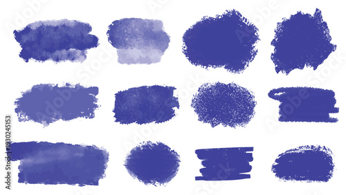 Set blue blots and brushstrokes for design.  Watercolor colored abstract blue shapes. Brush strokes clip art, vector design elements