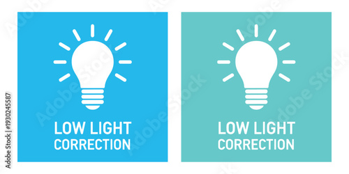 Low light correction icons with light bulb symbols