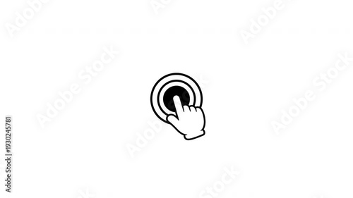 Hand Cursor Click Animation with Ripple Rings on White Background