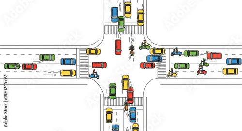 Busy City Street Intersection Traffic.