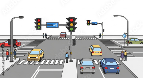 Busy City Street Intersection Traffic.