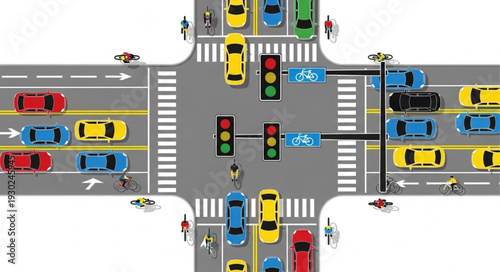 Busy City Street Intersection Traffic.