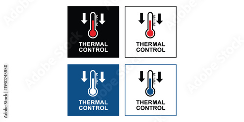 Thermal control signs with thermometers and arrows on various backgrounds