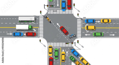 Busy City Street Intersection Traffic.