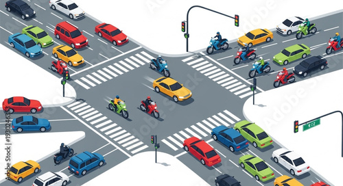 Busy City Street Intersection Traffic.