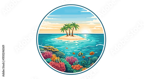 Tropical Island Paradise with Coral Reef and Fish.