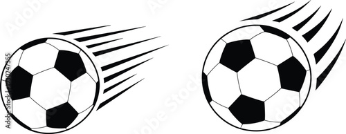 Soccer ball flying with motion speed lines vector silhouette illustration for sports and competitive game design