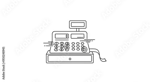 Vintage Cash Register Line Art Icon - Retro Store Equipment Symbol