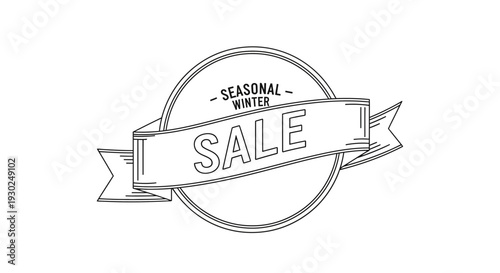Winter Sale Announcement Ribbon and Circle Emblem - Hand Drawn Sketch Style