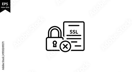 SSL Certificate Error Icon: Padlock with Red Cross, Security Breach, Data Protection