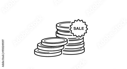 Stack of Coins with Sale Tag Icon - Business and Finance Concept