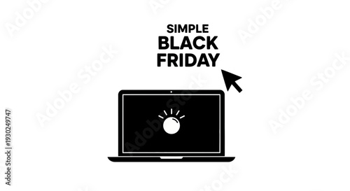 Simple Black Friday Sale Laptop Computer Icon with Cursor Arrow Clicks on Screen