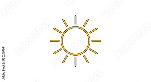 Simple Golden Sun Icon with Rays on White Background, Minimalist Graphic Element