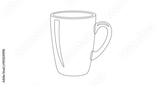 Simple Line Art Drawing of a White Coffee Mug, Isolated on White Background