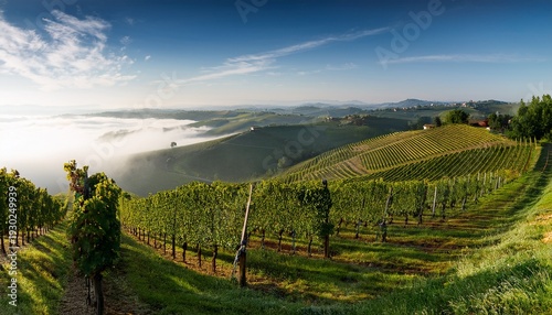 Wallpaper Mural Passphrase Nebbiolo Grape Vineyard On Piedmont Hillside With Morning Fog And Rolling Hills Travel Magazines Destination Branding Designed For Outdoor Magazines And Nature Guides Torontodigital.ca