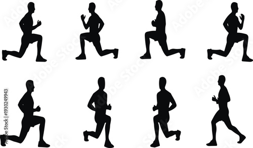 Running man silhouette set, male athlete jogging and sprinting isolated on white background collection