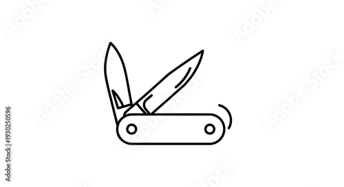 Pocket Knife Icon: Open Multi-tool Blade, Simple Line Art, Isolated White Background