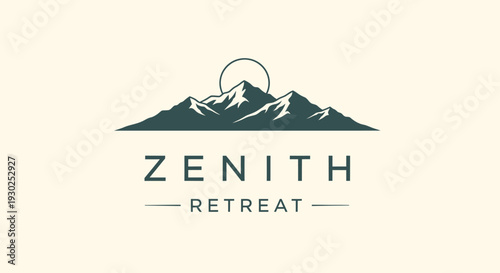 Zenith Retreat Mountain Logo Design with Sun and Peaks.