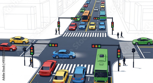 Busy City Street with Cars.