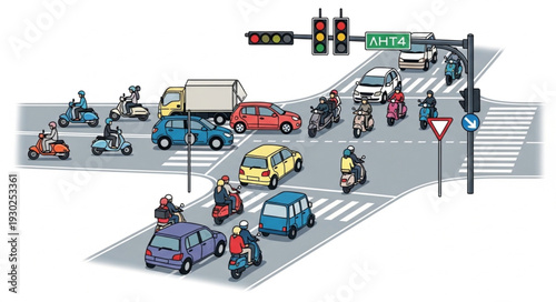 Busy City Street Traffic Scene.