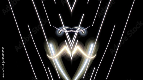 Moving light lines forming geometric patterns in dark space