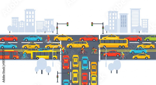 Busy City Street with Cars.