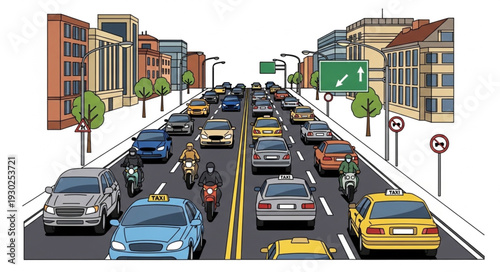 Busy City Street with Cars.