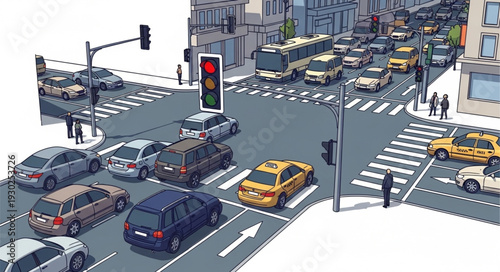 Busy City Street with Cars.