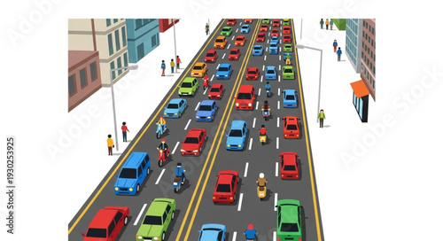 Busy City Street with Cars.