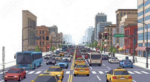 Busy City Street with Cars.