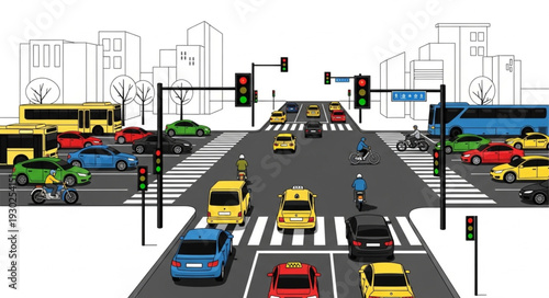 Busy City Street with Cars.