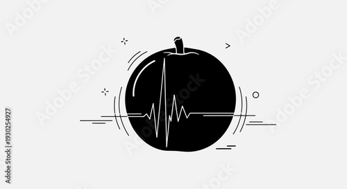 Abstract Heartbeat Pulse on Apple Silhouette, Health and Wellness Concept