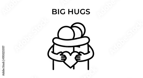 Big Hugs Icon: Two People Embracing with Heart, Love and Friendship Symbol