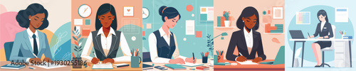 vector of secretary writing at work desk