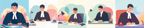 vector of judge writing at work desk