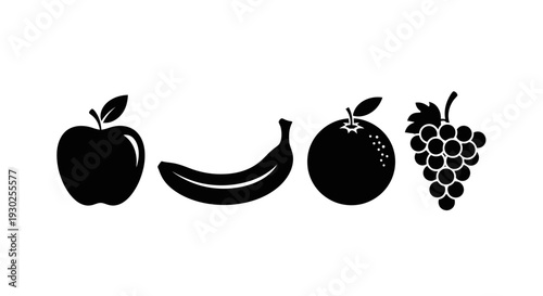 A vibrant collection of delicious and healthy fruit silhouettes, perfect for illustrating themes of nutrition, fresh food, and wholesome eating habits
