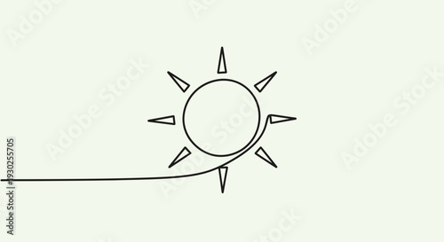 Minimalist Sun Drawing, Continuous Line Art, Simple Sunshine Icon, Bright Day Concept