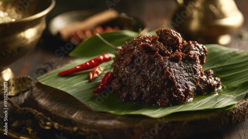 Spicy Rendang Paste on Banana Leaf