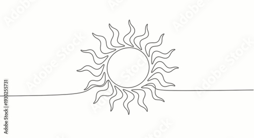 Minimalist Sun Drawing, Single Line Art, Abstract Solar Symbol, Warmth and Energy Concept