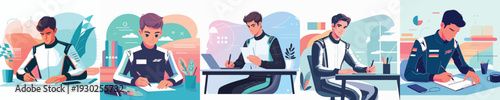 vector of a racer writing at a desk