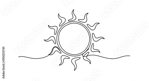 Minimalist Sun Drawing, Single Line Art, Abstract Celestial Body, Horizon Line