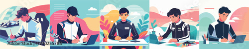 vector of a racer writing at a desk