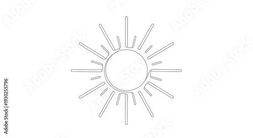 Minimalist Sun Icon Line Art, Radiant Sunshine Symbol, Simple Vector Graphic