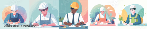 vector of an architect writing at a desk