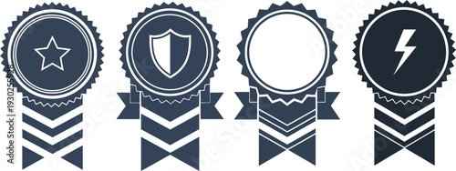 Collection of four dark blue and white ribbon badges