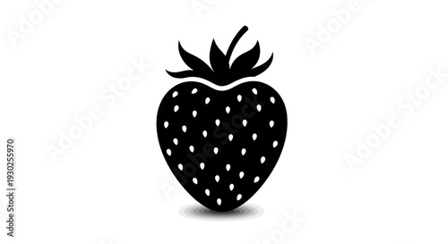 Stylish black and white graphic icon of a ripe strawberry, ready to be a key ingredient in any whisked culinary creation or healthy recipe