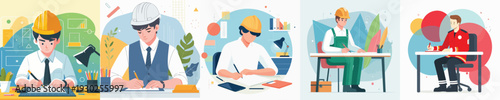 vector of an architect writing at a desk