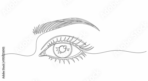 Minimalist Single Line Drawing of a Woman's Eye and Eyebrow with Eyelashes
