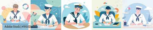 sailor vector writing at work desk